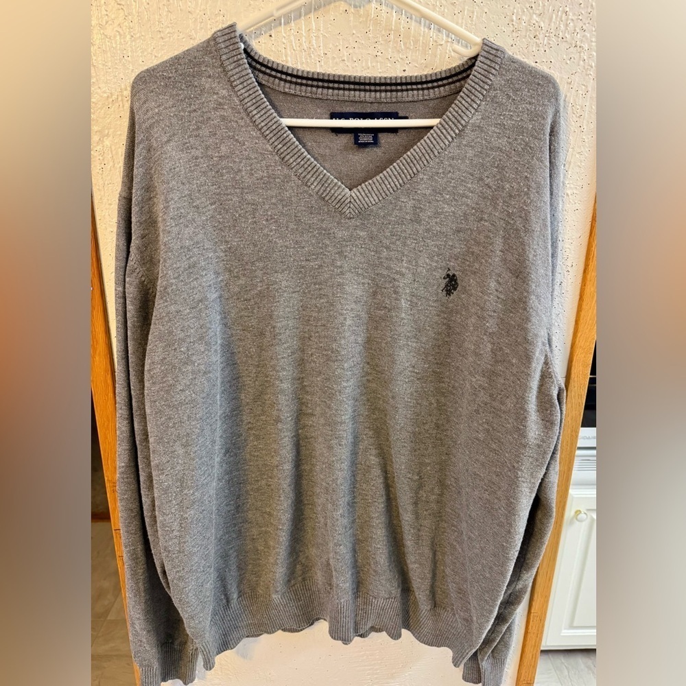 U.S. Polo Assn. Gray V-Neck Sweater Classic Knit